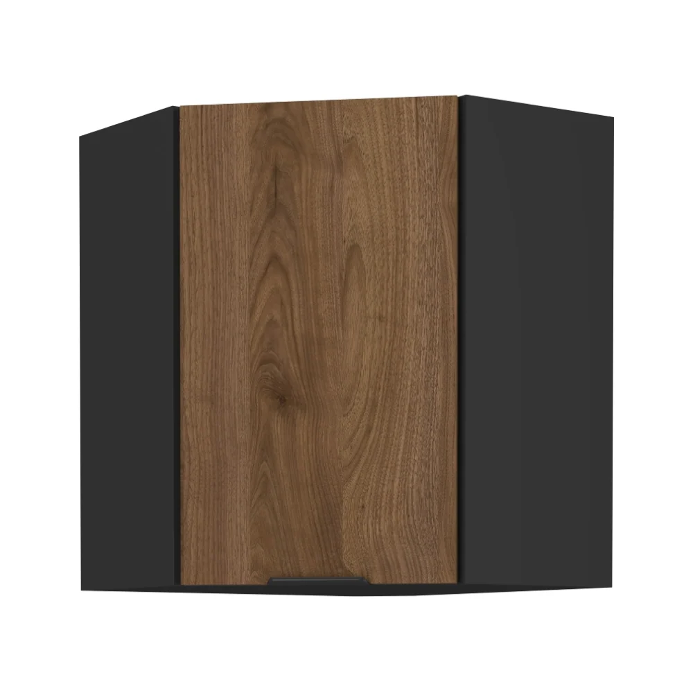 Horní rohová skříňka, ořech okapi/černá, MENZO 60x60 GN-72 1F Kondela