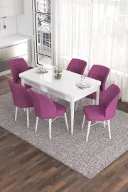 Jídelní set EVA (set 7 ks) – Set 7 ks / Bílá / Fialová ASIRGROUP