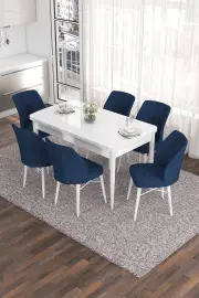 Jídelní set EVA (set 7 ks) – Set 7 ks / Bílá / Tmavě modrá ASIRGROUP