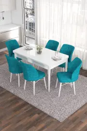 Jídelní set EVA (set 7 ks) – Set 7 ks / Bílá / Tyrkysová ASIRGROUP