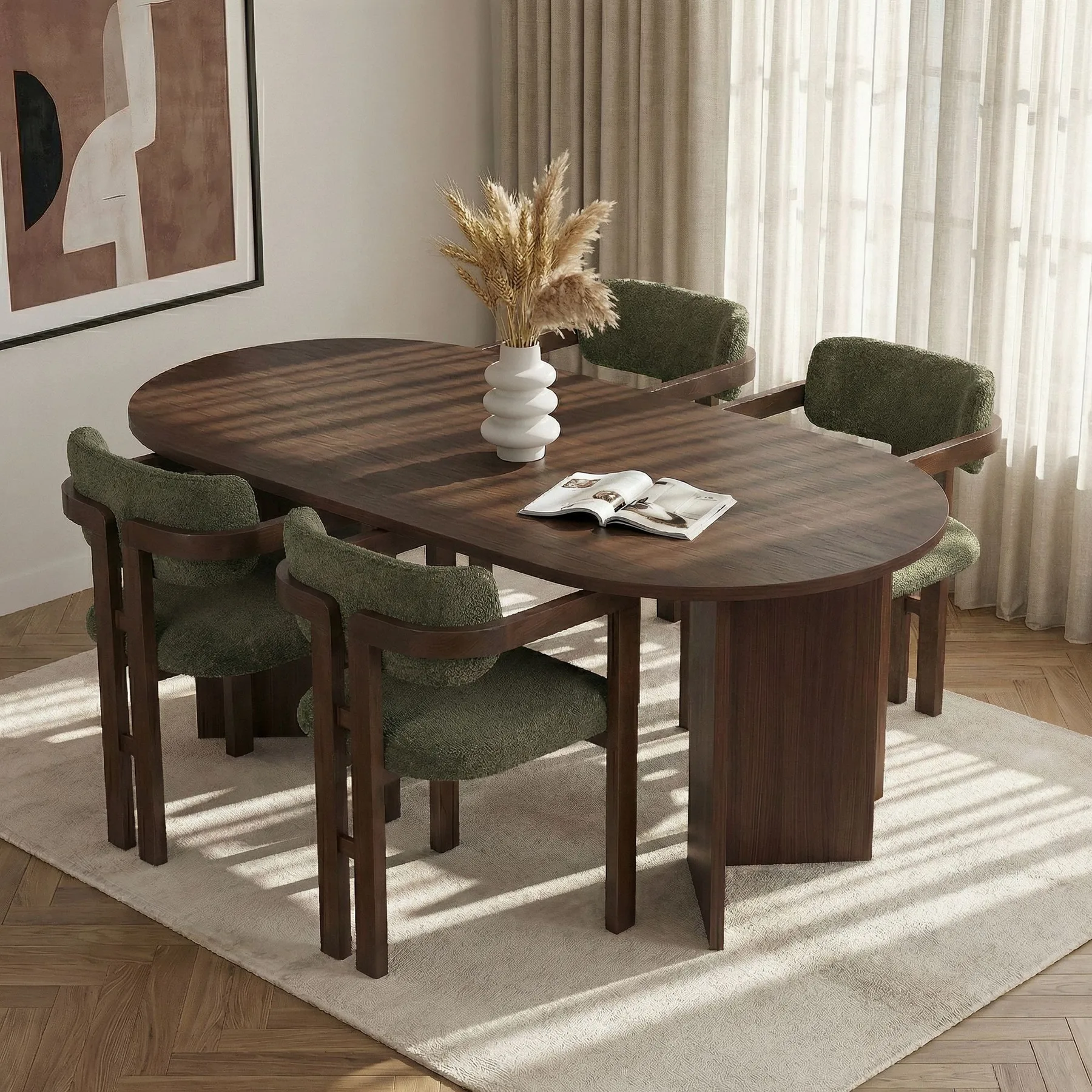 Jídelní set MERIDIA – Set 5 ks / Ořech / Zelená ASIRGROUP