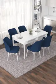 Jídelní set NEF (set 7 ks) – Set 7 ks / Bílá / Tmavě modrá ASIRGROUP