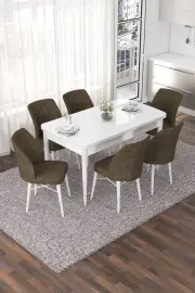 Jídelní set NEF (set 7 ks) – Set 7 ks / Bílá / Hnědá ASIRGROUP