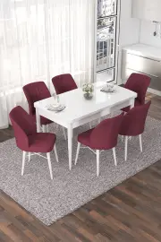Jídelní set NEF (set 7 ks) – Set 7 ks / Bílá / Vínová ASIRGROUP