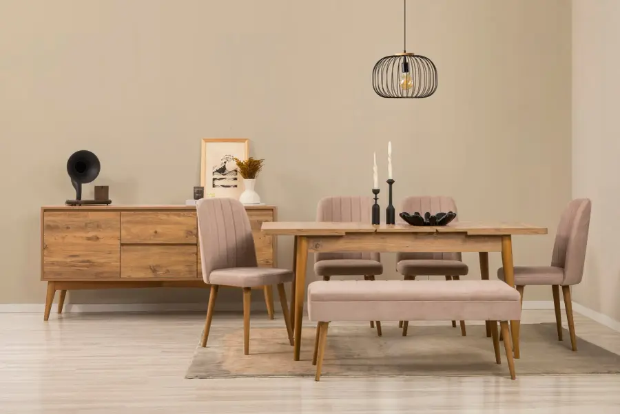 Jídelní set se stolem a konzolí VINA 03 0900 (set 7 ks) – Set 7 ks / Borovice / Stone ASIRGROUP