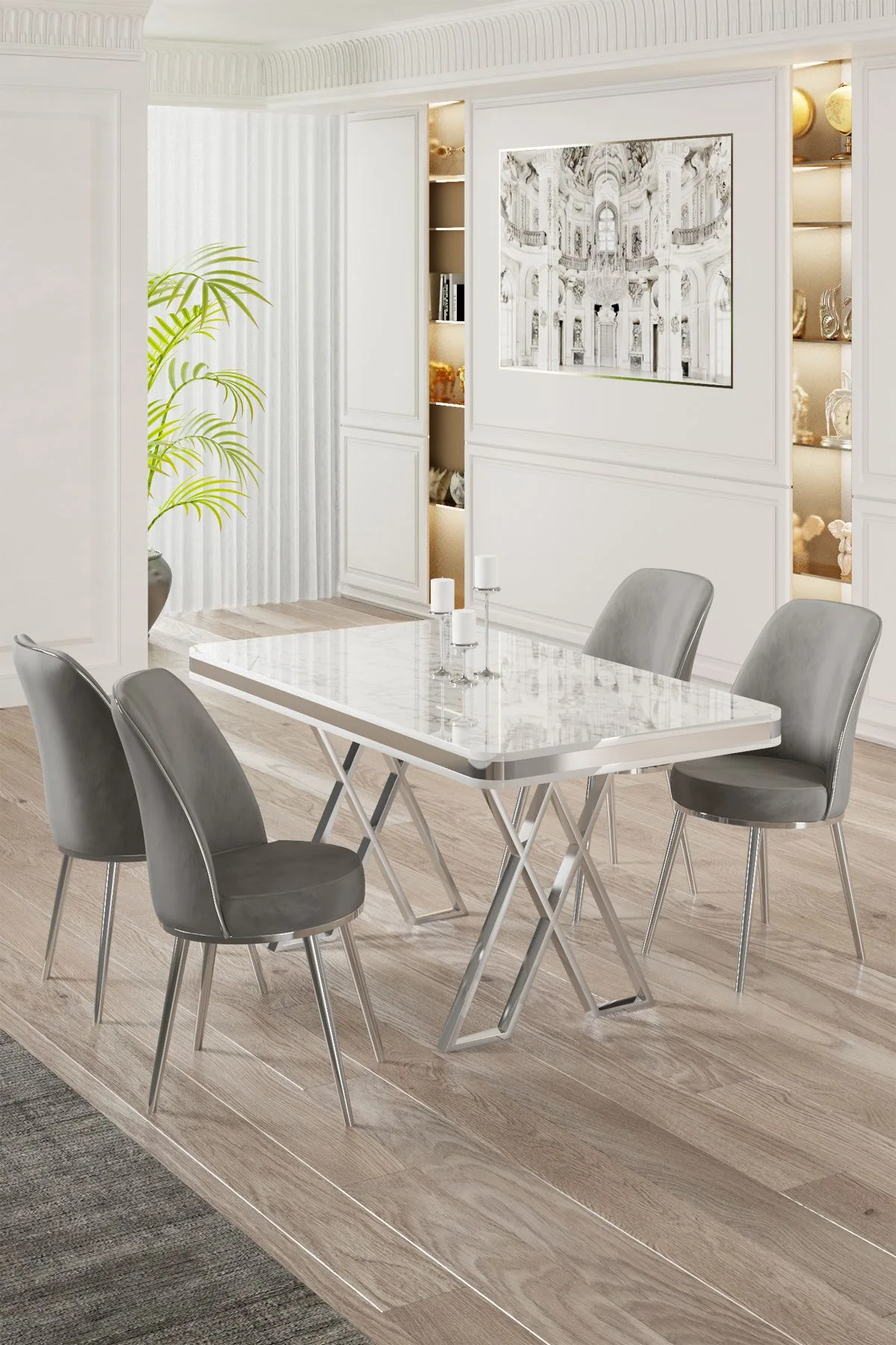 Jídelní set VALS (set 5 ks) – Set 5 ks / Bílá / Stříbrná / Šedá ASIRGROUP