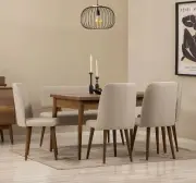 Jídelní set VINA – Set 6 ks / Ořech / Krémová ASIRGROUP