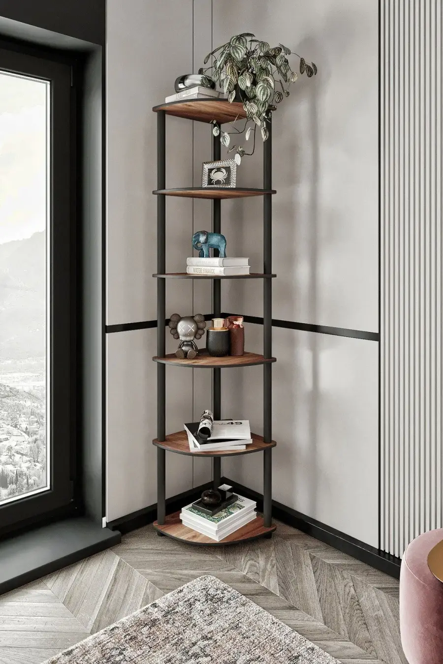 Knihovna BOOKCASE 6 Corner – Ořech ASIRGROUP (foto 8)