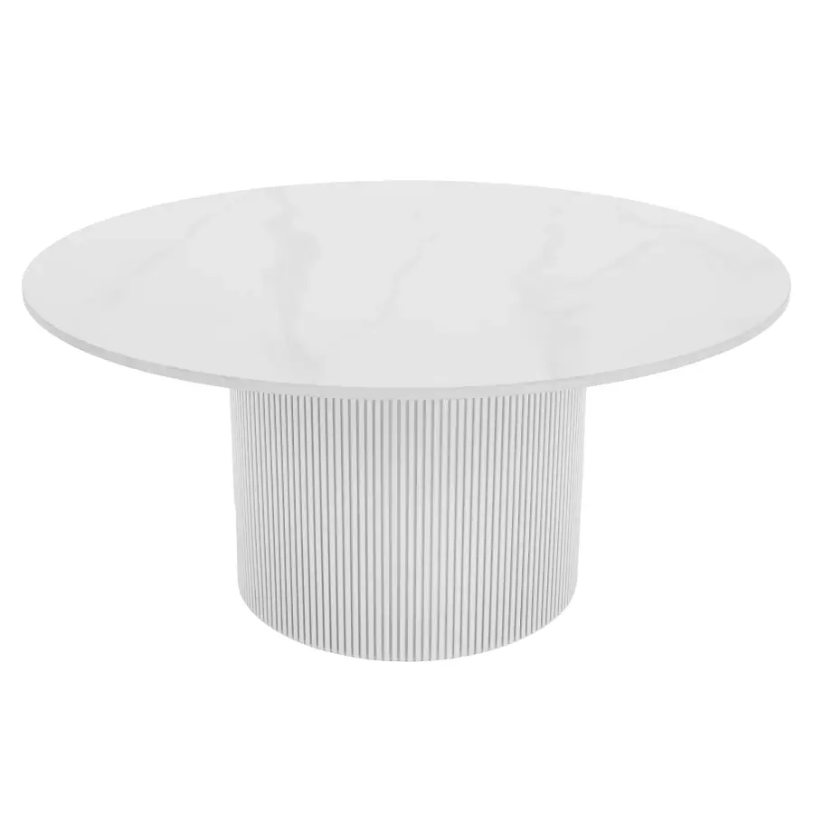 Konferenční stolek, bílý mramor/MDF, průměr 80 cm, MAHIR TYP 1 Kondela