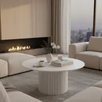 Konferenční stolek, bílý mramor/MDF, průměr 80 cm, MAHIR TYP 1 Kondela (foto 3)