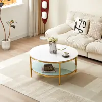 Konferenční stolek, světlý mramor/mléčná/gold chrom-zlatý, ENION 2 NEW Kondela (foto 5)