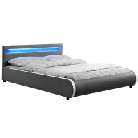 Manželská postel s RGB LED osvětlení,, šedá ekokůže, 160x200, DULCEA Kondela