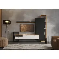 Obývací stěna, černá/bílá/dub craft zlatý, DENISO Kondela (foto 2)