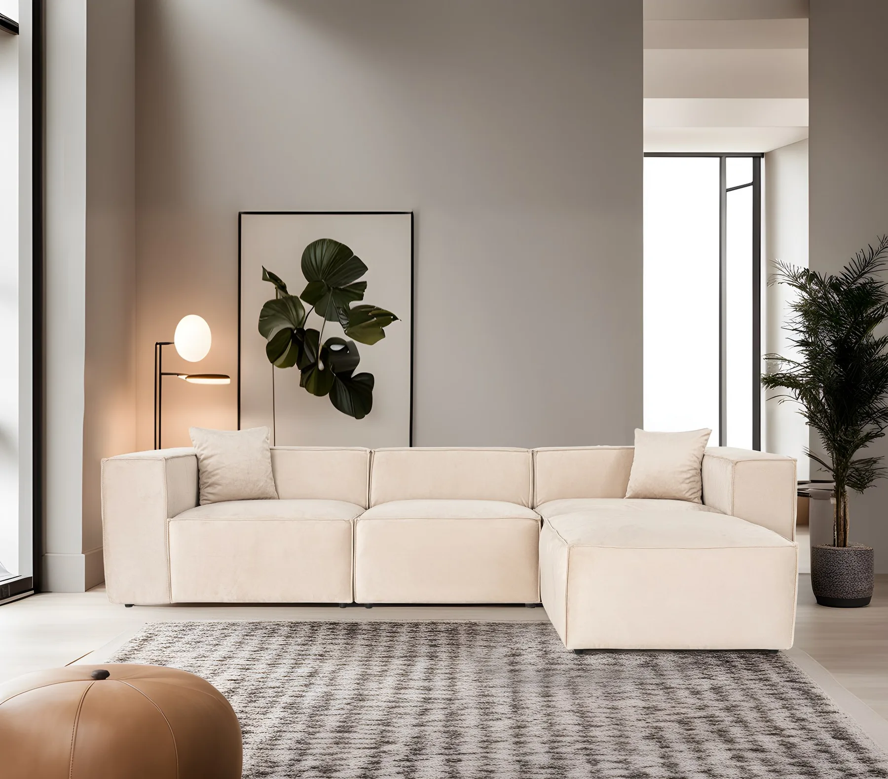 Rohová pohovka LORA (L1-O1-1R-POUFFE ) ASIRGROUP