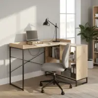 Rohový PC stůl, dub/černá, ULOSTOL Kondela (foto 2)