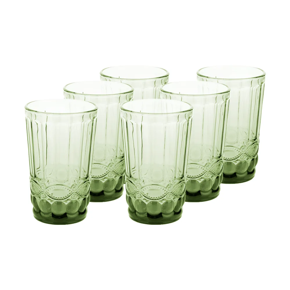 Sklenice na vodu, set 6 ks, 350 ml, zelená, vintage, FREGATA TYP 6 Kondela