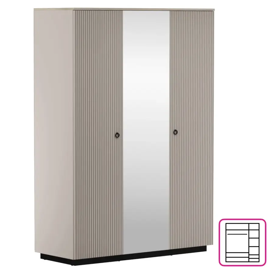 Skříň se zrcadlem, šedohnědá Taupe/dub silverjack, DOMCA 3D Kondela