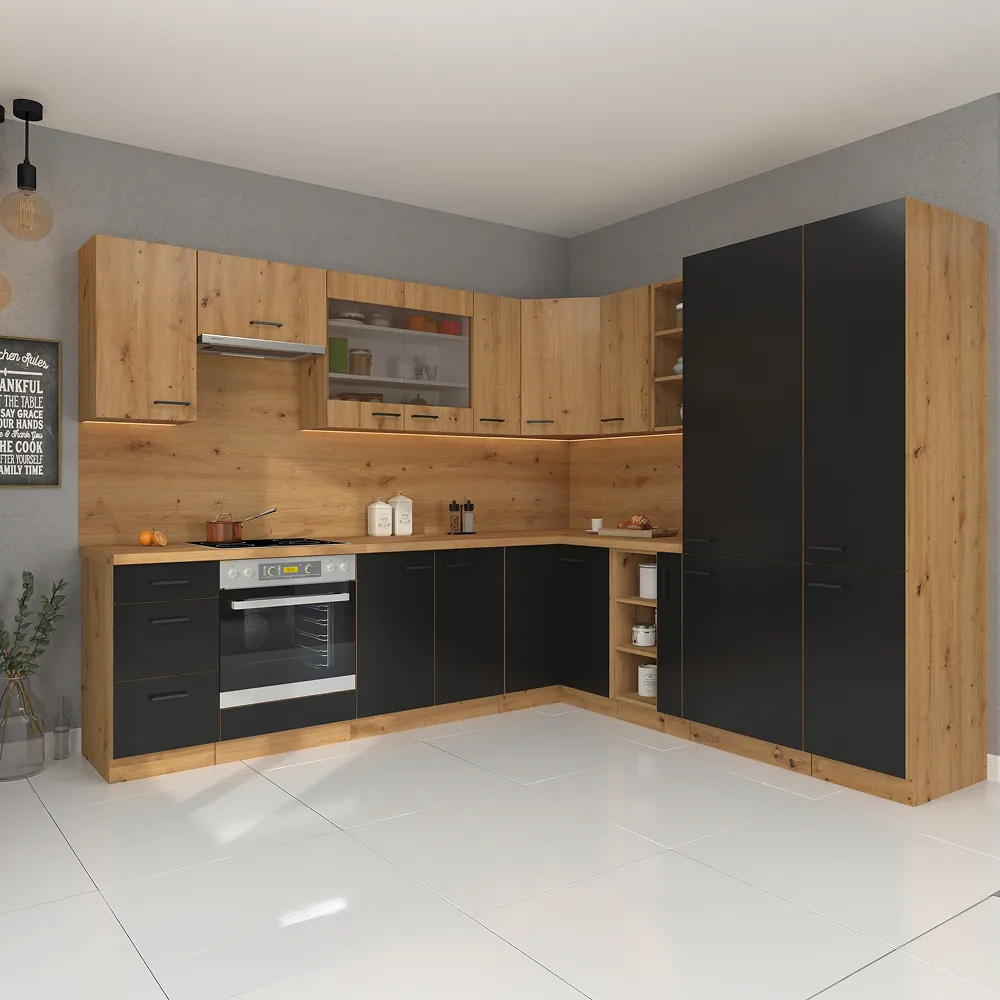 Skříňka na vestavěnou lednici, černý mat / dub artisan, Monro 60 LO-210 2F Kondela (foto 2)
