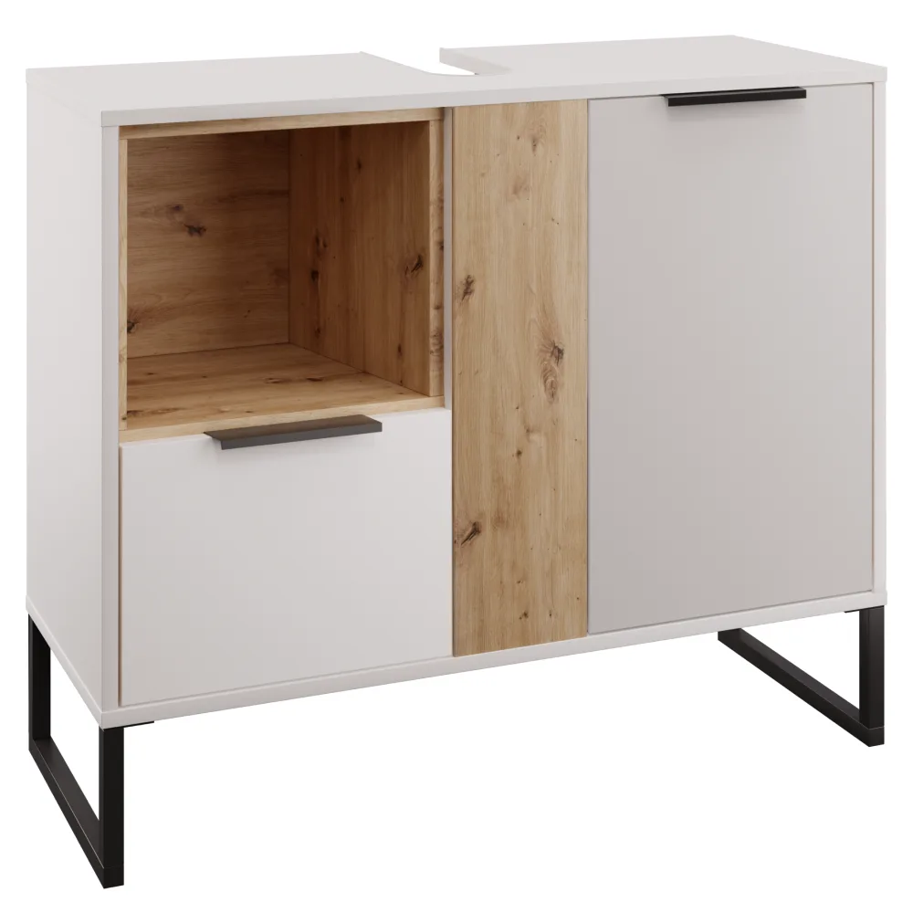 Skříňka pod umyvadlo, bílá/dub artisan, CUBO CUB03 Kondela