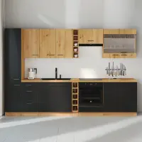 Spodní dřezová skříňka, černý mat / dub artisan, Monro 80ZL 2F BB Kondela (foto 6)