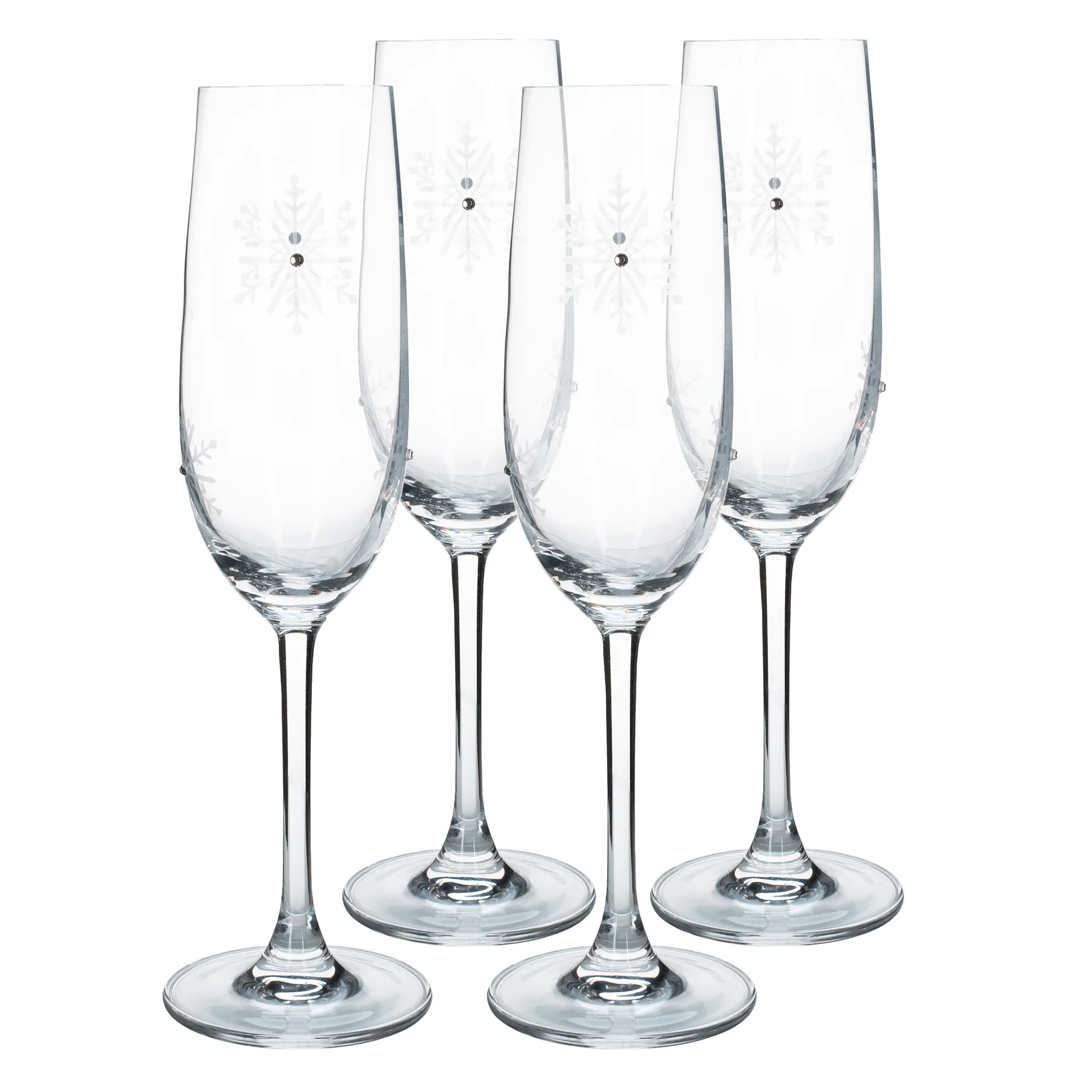 TEMPO-KONDELA SNOWFLAKE CHAMPAGNE, sklenice na šampaňské, set 4 ks, s krystaly, 230 ml Kondela
