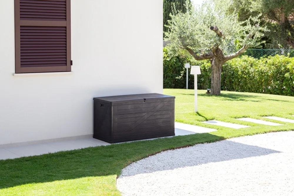 Úložný box WOOD zahradní plastový 420 L Rojaplast