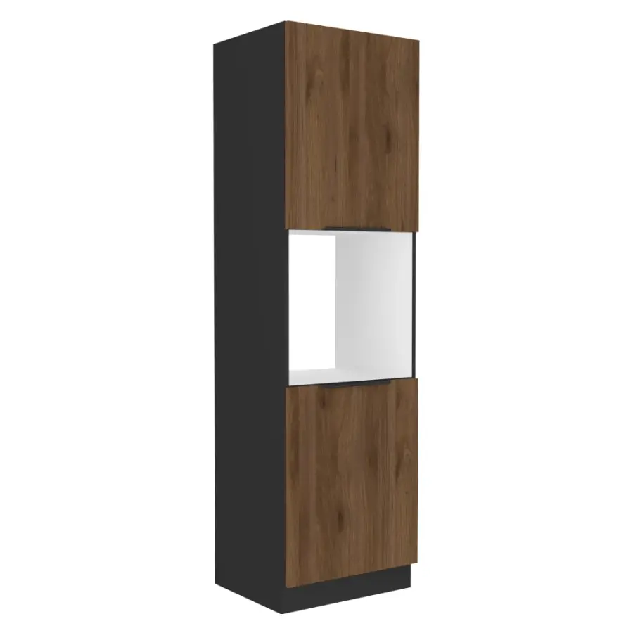 Vysoká skříňka na vestavnou troubu, černá/ořech okapi, MENZO 60 DP-210 2F Kondela