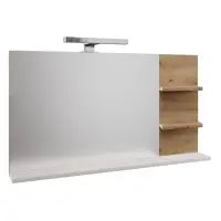 Zrcadlo s LED osvětlením, bílá/dub artisan, CUBO CUB04 Kondela